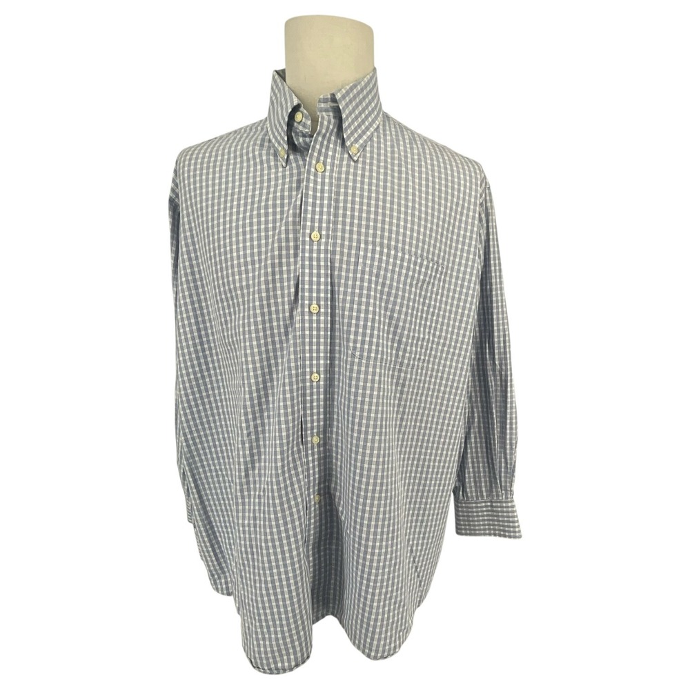 T. Harris London Mens Blue Gingham Check Button Down Dress Shirt‎ 17.5 34/35